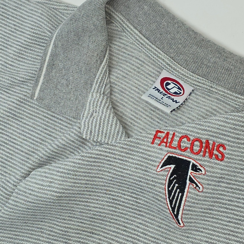 Atlanta Falcons Polo Shirt Men L TRUE FAN Gray Micro-Stripe Embroidered